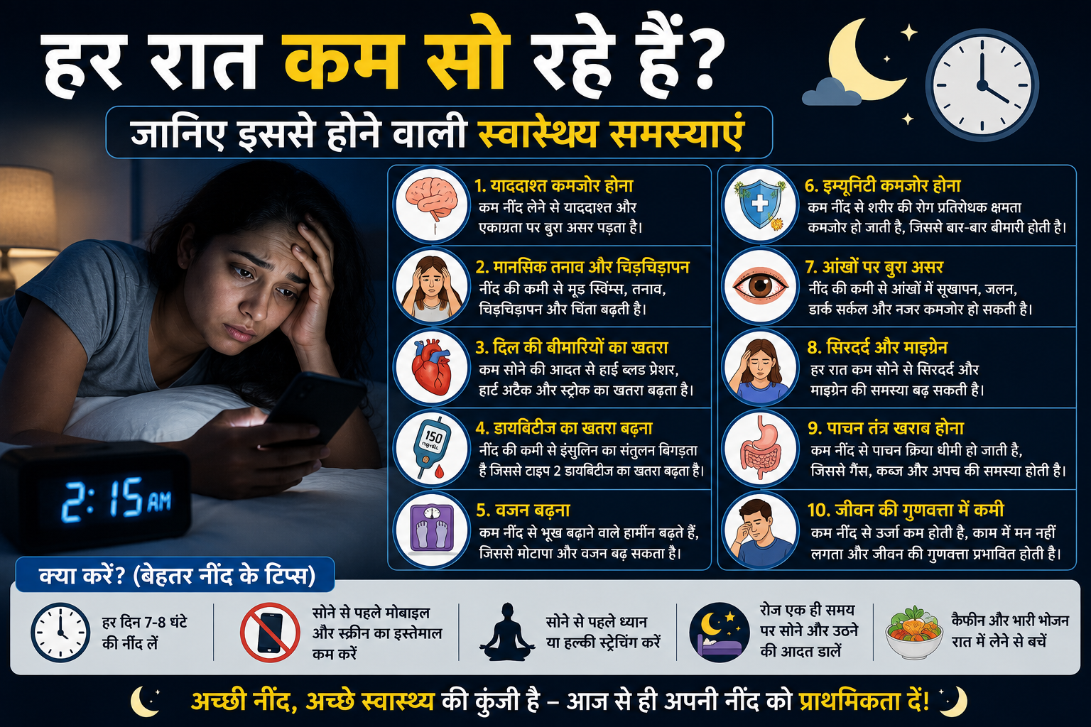 कम नींद लेने के नुकसान